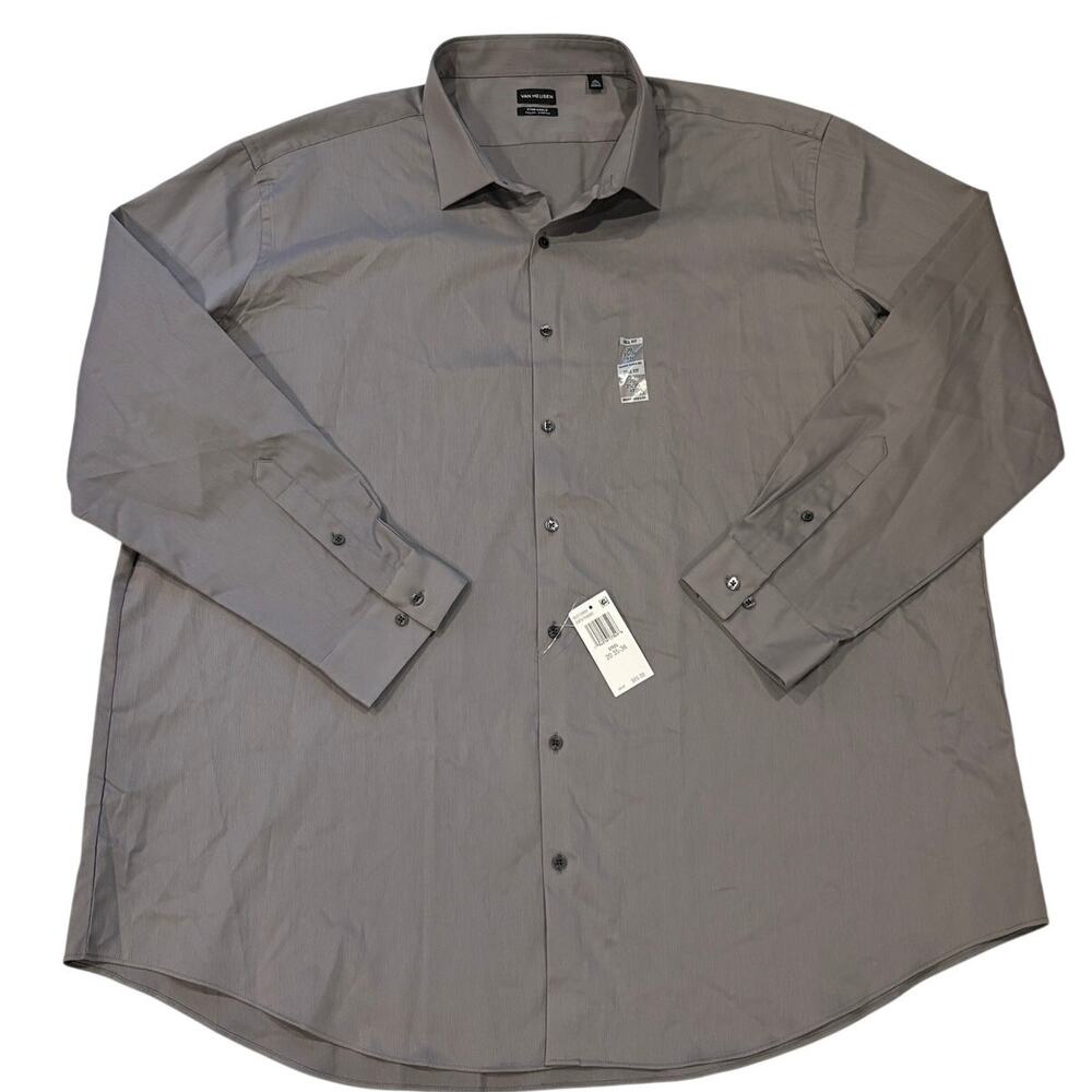 Van Heusen Dress Shirt Mens Sz 20 (3XL) 35/36 Gray Tall Stain Shield Long Sleeve